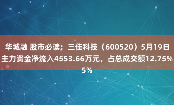 华城融 股市必读：三佳科技（600520）5月19日主力资金净流入4553.66万元，占总成交额12.75%
