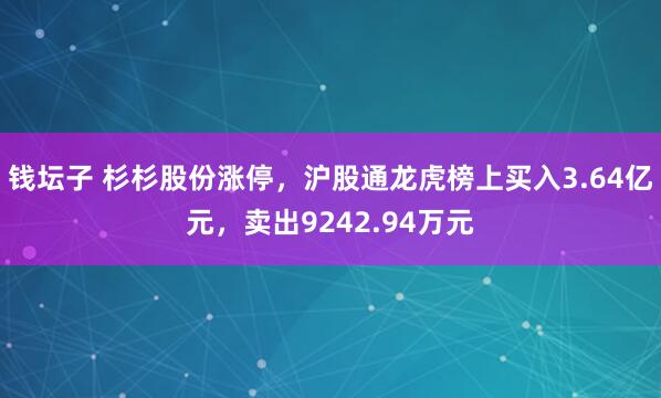 钱坛子 杉杉股份涨停，沪股通龙虎榜上买入3.64亿元，卖出9242.94万元